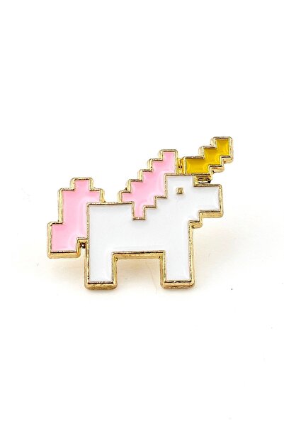 Stanbula Mini Unicorn Pixel Art Tek Boynuzlu At Pin Yaka Çanta Süsü Metal Roz...