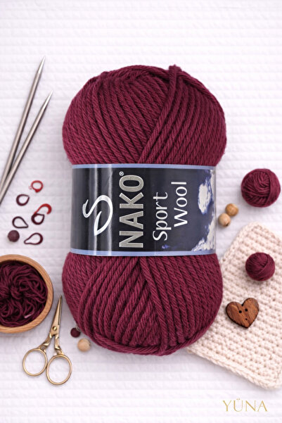 NAKO Sport Wool Thick Knitting Yarn 25% Y Wool 6592 Claret Red