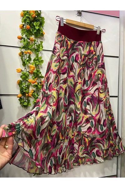 edu collection Patterned Chiffon Bell Skirt with Lining