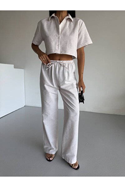 Bliss Women's Short Sleeve Cropped Linen Shirt