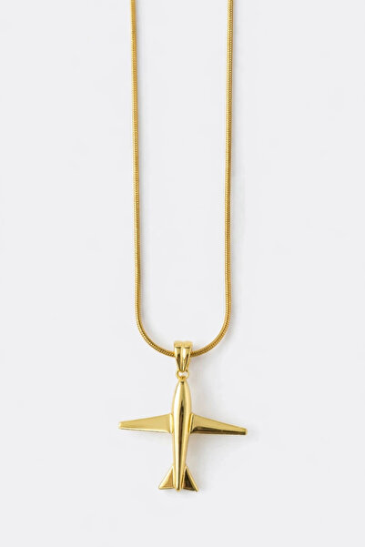 naaksesuar Gold Color Steel Airplane Necklace