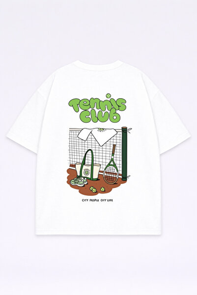 VODEXA T-shirt unisex TENNIS CLUB, štampana, 100% pamučna majica, široka i ud...
