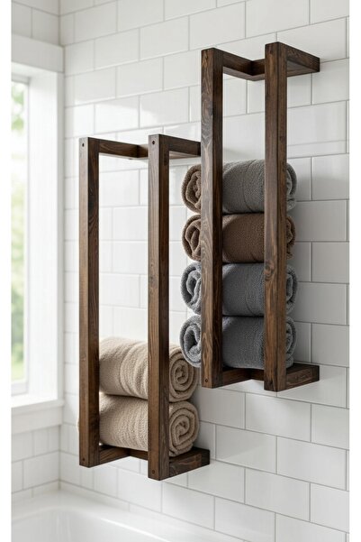 HOKTIC Masif Ahşap Havluluk – Dekoratif Banyo Rafı (2 adet)