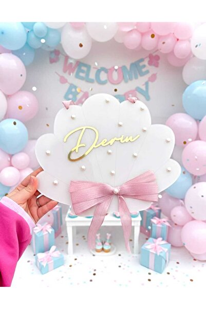 DivaTasarim Kişiye Özel İstiridye Model Yenidoğan Bebek Kapı Süsü 30 cm, Plek...