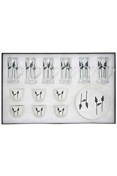 Urbanza 18 Piece Arabic Tea Cup Set Clear Glass Mugs with Bowls & Saucer Blac...