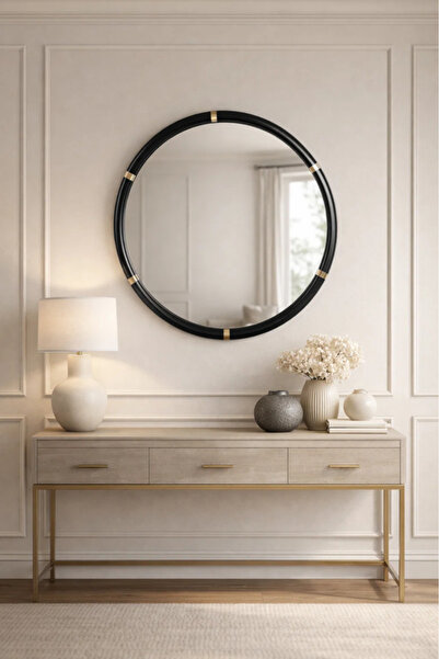 MARIA HOMES Modern Round Wall Mirror with Black Frame for Living Room & Bathroom