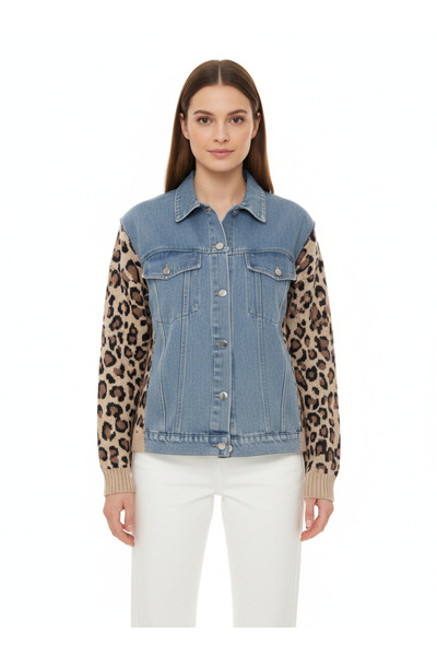 moda rüyası Robin Denim Detailed Leopard Cardigan
