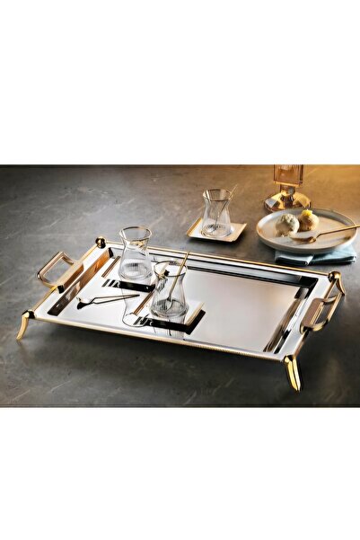 KÜBRAHOME'S صينية شاي تيمو ميوس ذهبية اللون مع قاعدة