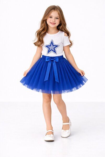 Nacar Yıldız Baskılı Tütü Etekli Kız Çocuk Takım 23 Nisan 29 Ekim Gösteri Kıy...