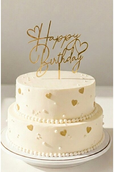 GOLDCENTER HAPPY BİRTHDAY KALP DESENLİ ÇUBUKLU PASTA YAZISI
