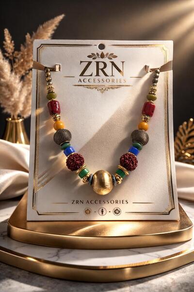 ZRN AKSESUAR Necklace with Colorful Stone Details Modern Stylish Design a Tou...