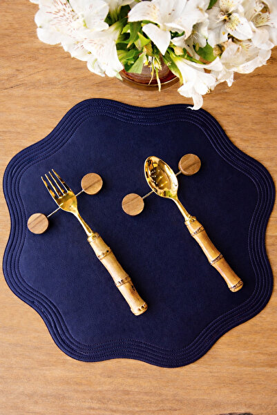 Diva Home 6-Person Set with Leather Embroideries Placemat 35 X 35 cm