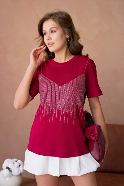 Noi Belis تي شيرت محبوك برقبة دائرية مطبوع SS26TS0024