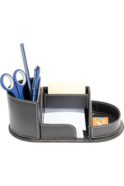 mercanpromosyon Oval Deri Masaüstü Organizer - Çok Bölmeli Kalemlik ve Notluk...