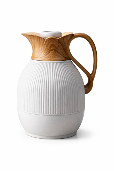 Urbanza Luxury Light Grey Vacuum Insulated Thermal Carafe Jug Wood Handle Cof...
