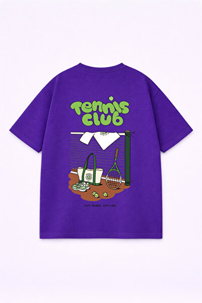 VODEXA Tricou Unisex TENNİS CLUB Imprimat 100% bumbac Tricou supradimensionat...