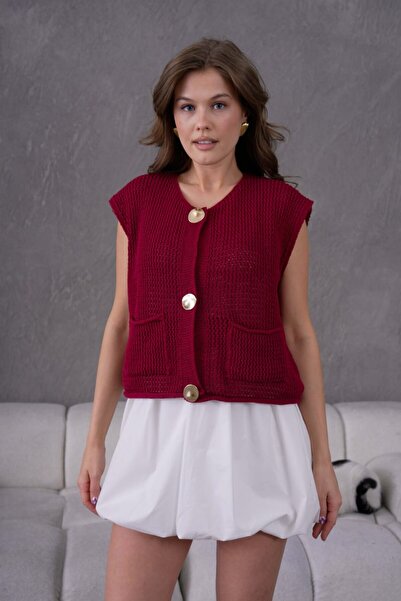 Noi Belis Big Button Detailed Pocketed Knitwear Vest Ss26Yl0002