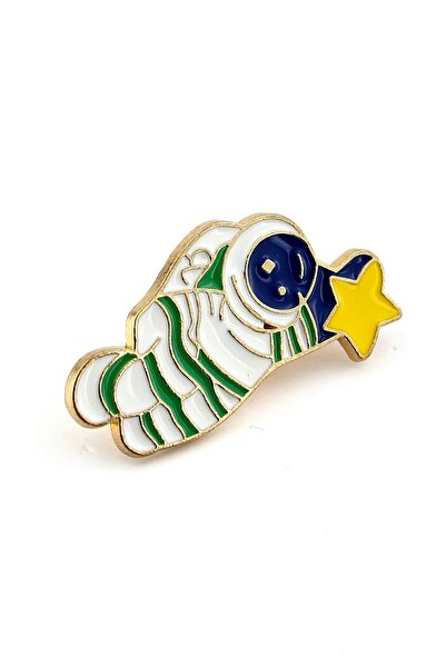 Stanbula Sarı Yıldız ve Astronot Uzay Pin Yaka Çanta Süsü Metal Rozet RX0076
