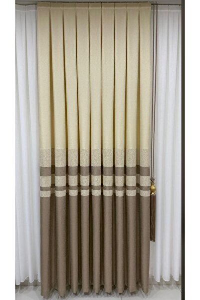 beatiful Lüx Pano Fon Perde Krem Vizon (TEK KANAT SIK PİLE)