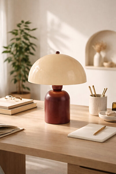 luminart Bordo Mantar Abajur | Modern Retro Masa Lambası | Yatak Odası Komodi...
