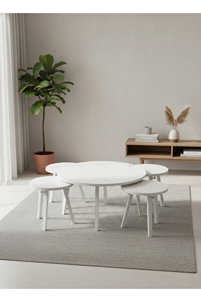 Living 5-Piece Wooden Table Set with Modern Design and Smart Space Utilization