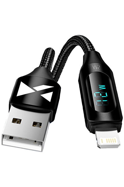 WOZINSKY USB-A Cable - Lightning WUALC1 with LED Display 2.4A 1m - Black