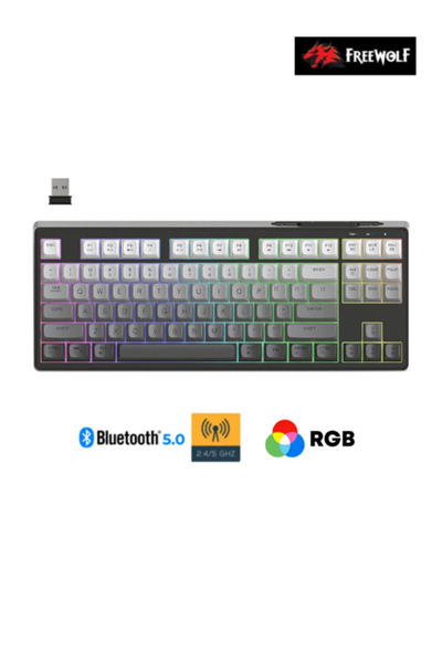 Hietech Freewolf M87 PBT Tuş Mebran Triple Bağlantı Modu Reinbow Aydınlatmalı...