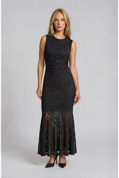 OLSAMODA Women's Sleeveless Drape Detail Lined Lycra Premium Da Lace Umaş Inv...