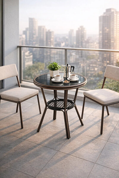 MARIA HOMES طاولة مقهى عصرية بلون بني قهوة مع سطح زجاجي - طاولة جانبية دائرية...