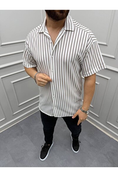 The Hench Men's Ottoman Fabric Striped Short Sleeve Shirt