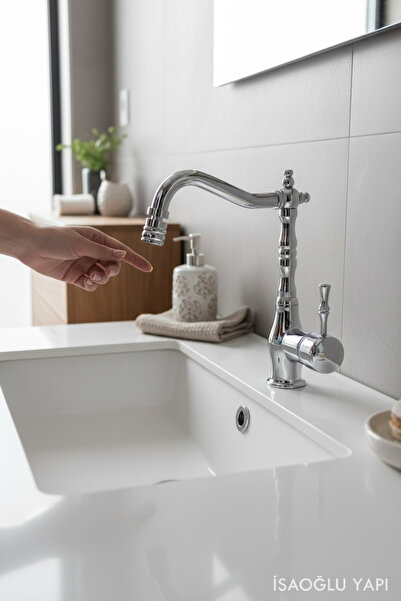 İSAOĞLU YAPI Chrome Bathroom Sink Faucet High Model Retro Design Sink Fixture...
