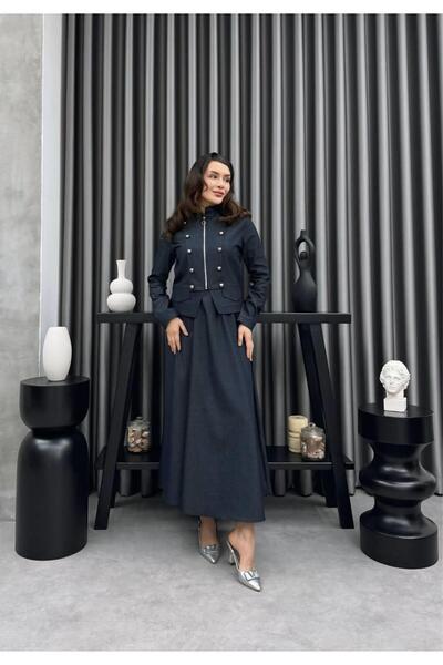 Cardella Lorena Summer Thin D Denim Jacketed Skirt Set – Metal Button Detail,...