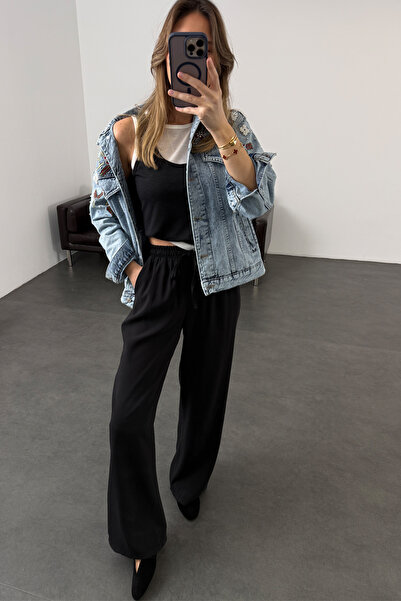 5in1Canpolat Black Elastic Waist Comfortable Trousers