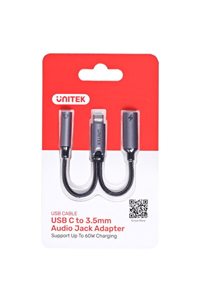 Unitek ADAPTATOR USB-C - MINIJACK 3.5MM,USB-C 60W