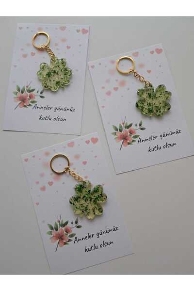 ZEY 10 lu paket anneler günü yeşil yonca anahtarlık