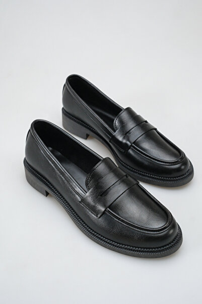 Black Thick Sole 3cm Heel Classic Loafer Casual Casual Stylish Women's Shoes