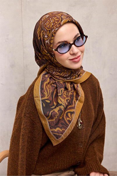 Silk Home Φουλάρι Βισκόζης Βελόρα με Αντίκα Σχέδια Μουστάρδας και Κομψή Στάση...