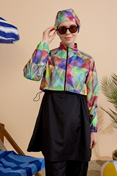 GAVLİA Women's Hijab Swimsuit 3-Piece Set - Half-Covering Zippered..