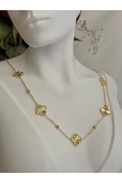 FEİLİF ATELİER Kadın Gold Renk Çoklu Yonca Figürü Detay İnce Zincir Kararmaz ...