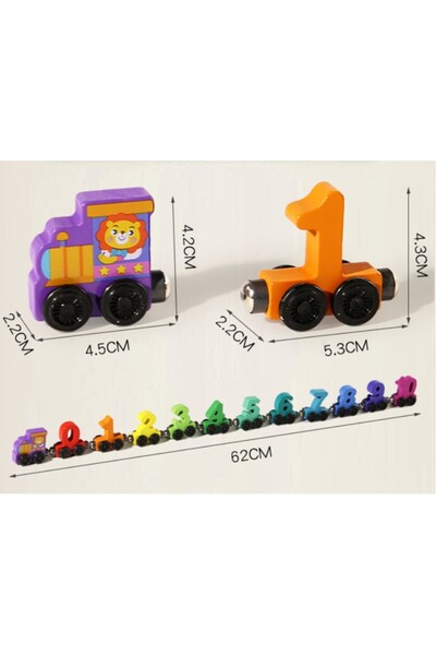 Flippy Trenulet Magnetic, Flippy, din Lemn, Model Cifre, 62 cm, +3 Ani, Jucarie de Asamblat, Multicolor