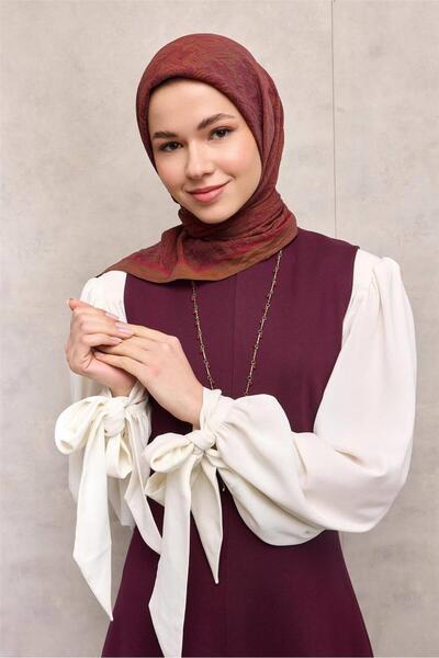 Silk Home Φουλάρι βισκόζης βελόρα με σχέδιο λαβύρινθου κανέλας, αντιολισθητικ...