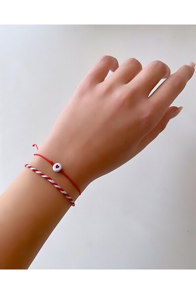 Ma Passion İkili Marteniçka ve Kalp Motifli Kırmızı İp Bileklik