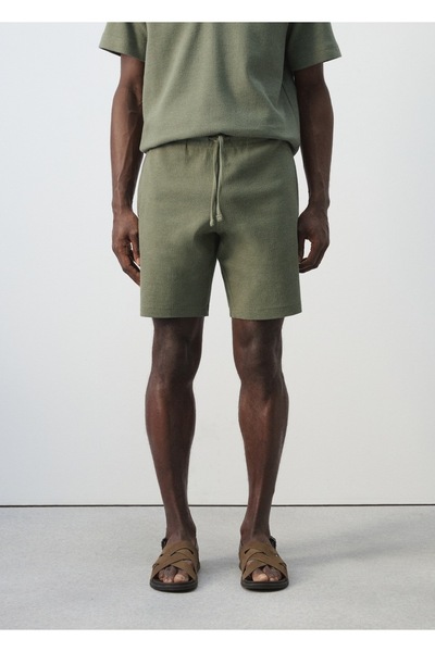 MANGO Man İpli pamuklu bermuda şort