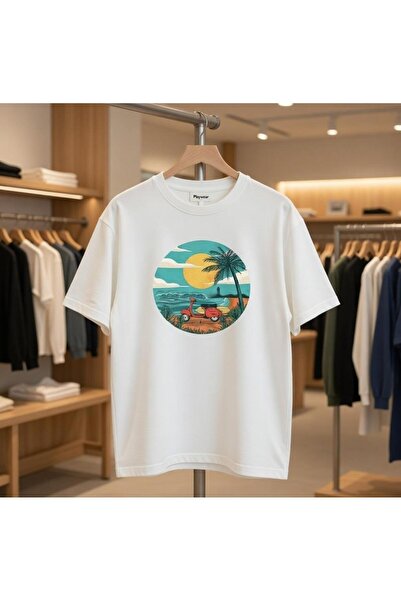 playwear Tricou Sktur Motor cu imprimeu palmier, 100% bumbac, cu croială norm...