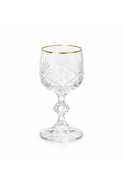 Sudedi Home Crystal Footed Goblet Glass Gold Gilded Cut Patterned Water Glass...