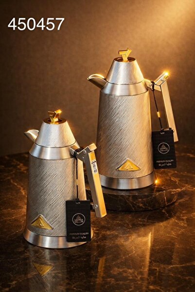 LALOZA Lalooza Thermos, matte silver finish, silver handle, gold pressure.