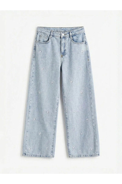 LC Waikiki Lcw kids blue wideleg embroidered girl's jean pants