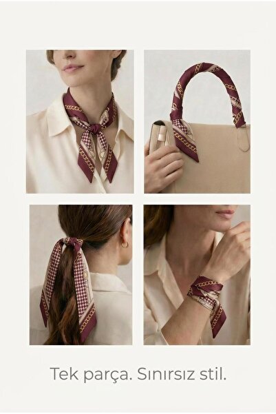 Spazio Twilly İnce Fular 88x5 cm BORDO