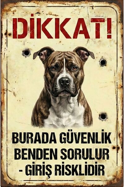 Iron Paws Dikkat Köpek Var - Pitbull & Staff Uyarı Levhası - Paslanmaz Metal ...
