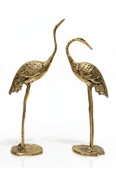 EVA COOK Pirinç Döküm Flamingo Biblo Seti 2’li – 26 cm El İşçiliği Dekoratif ...